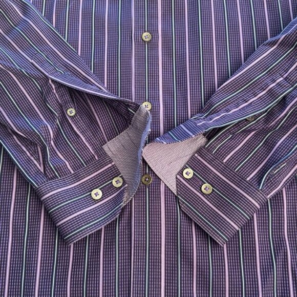 Bugatchi Extra Large Purple Striped Classic Fit Button Front Shirt - Picture 5 of 7